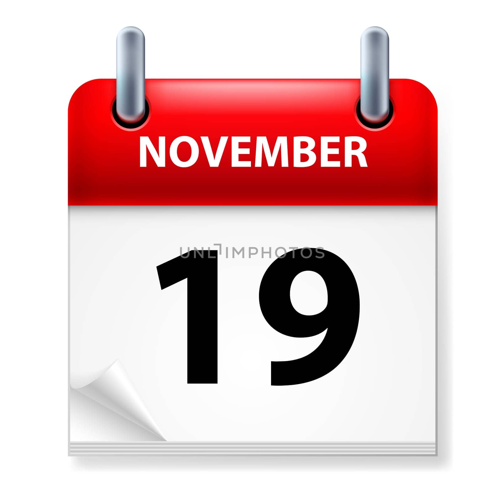 Nineteenth in November Calendar icon on white background