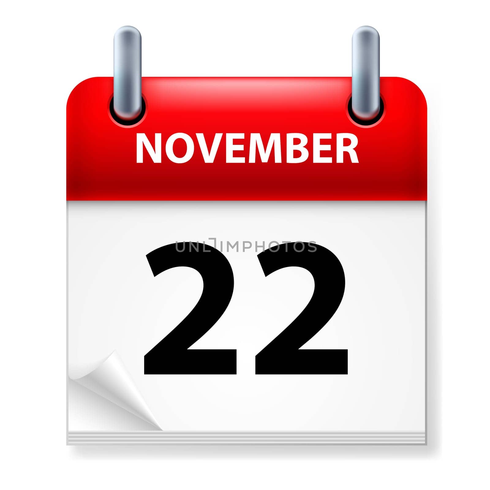 Twenty-second in November Calendar icon on white background