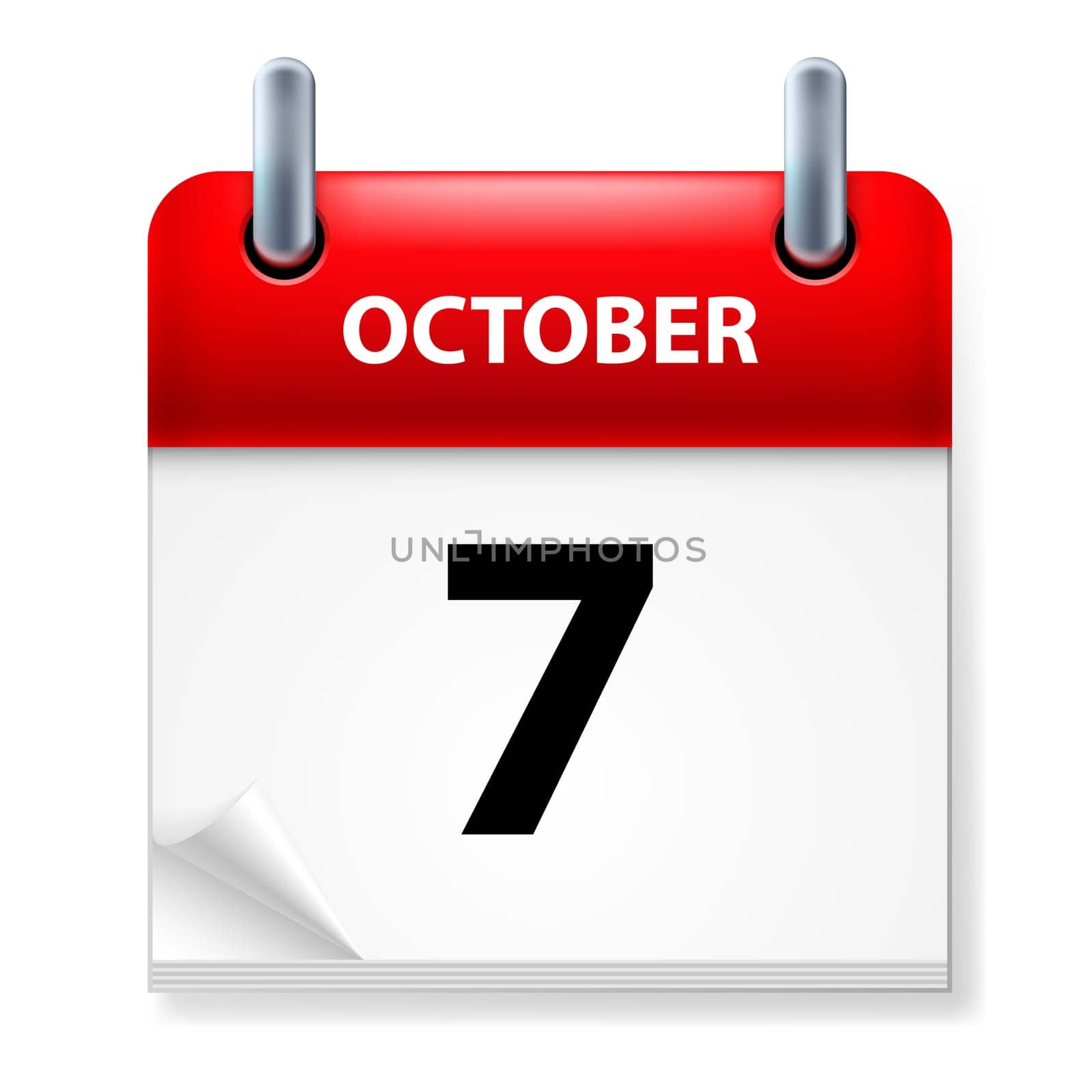 Seventh  October in Calendar icon on white background