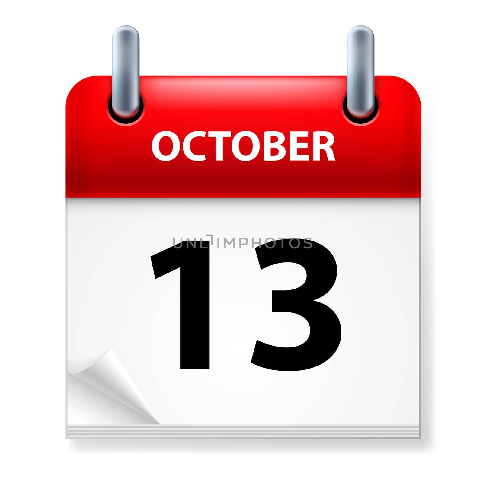 Thirteenth October in Calendar icon on white background