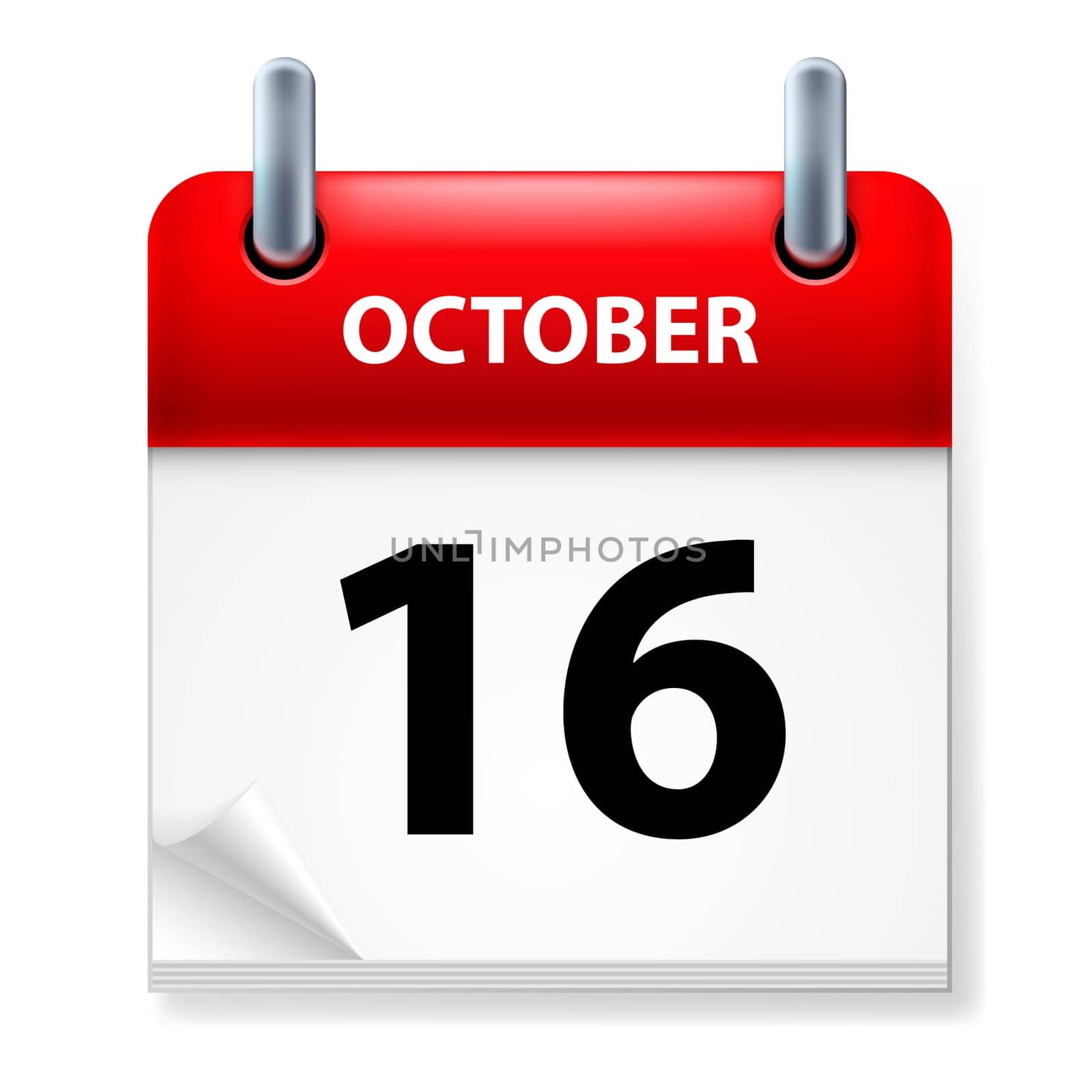 Sixteenth October in Calendar icon on white background