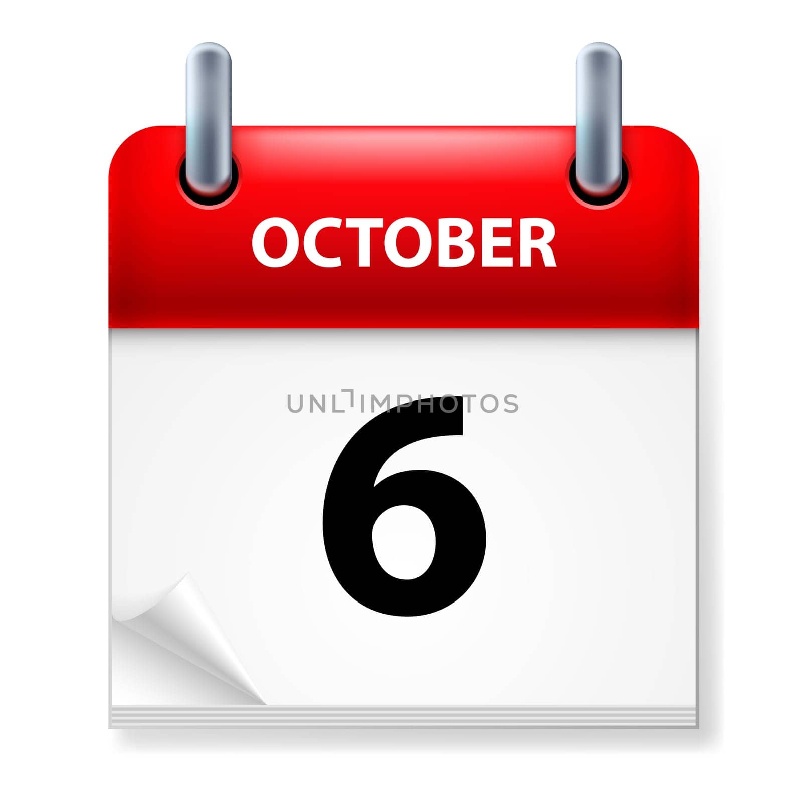 Sixth October in Calendar icon on white background