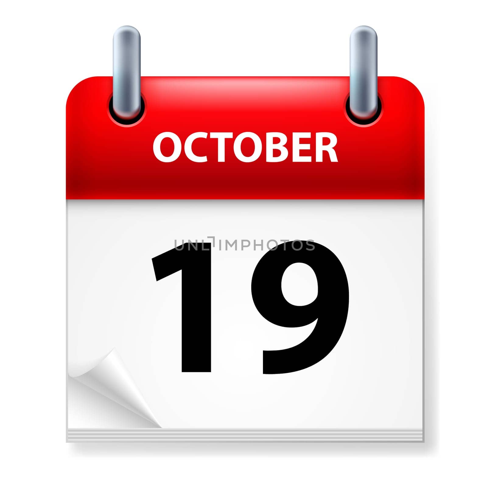 Nineteenth October in Calendar icon on white background