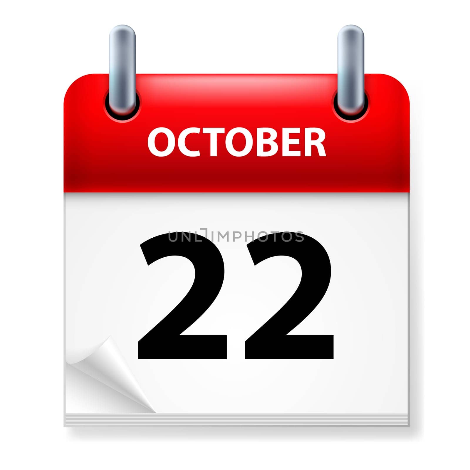 Twenty-second October in Calendar icon on white background