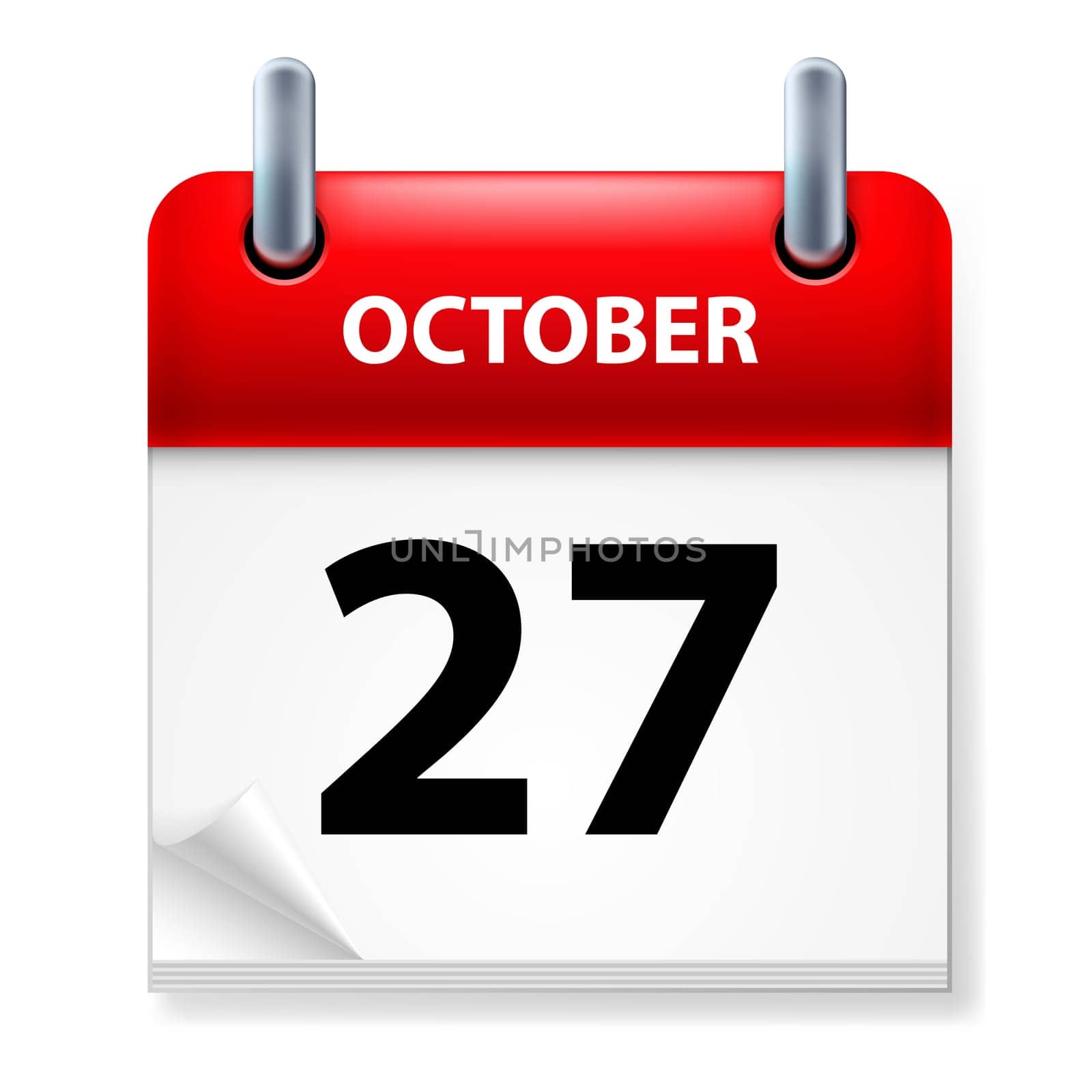 Twenty-seventh October in Calendar icon on white background