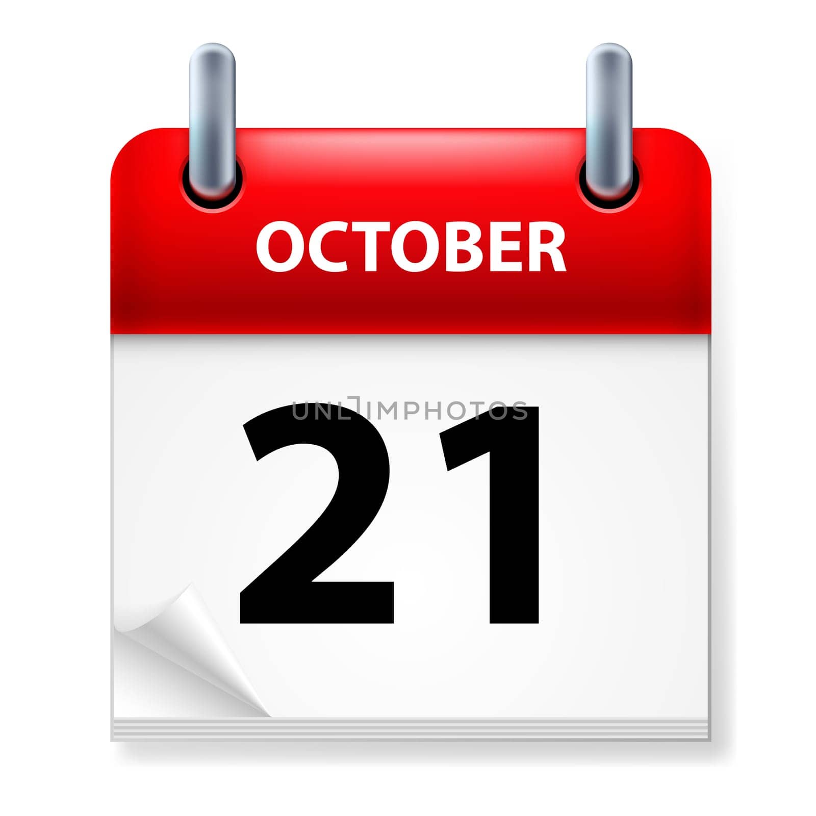 Twenty-first  October in Calendar icon on white background