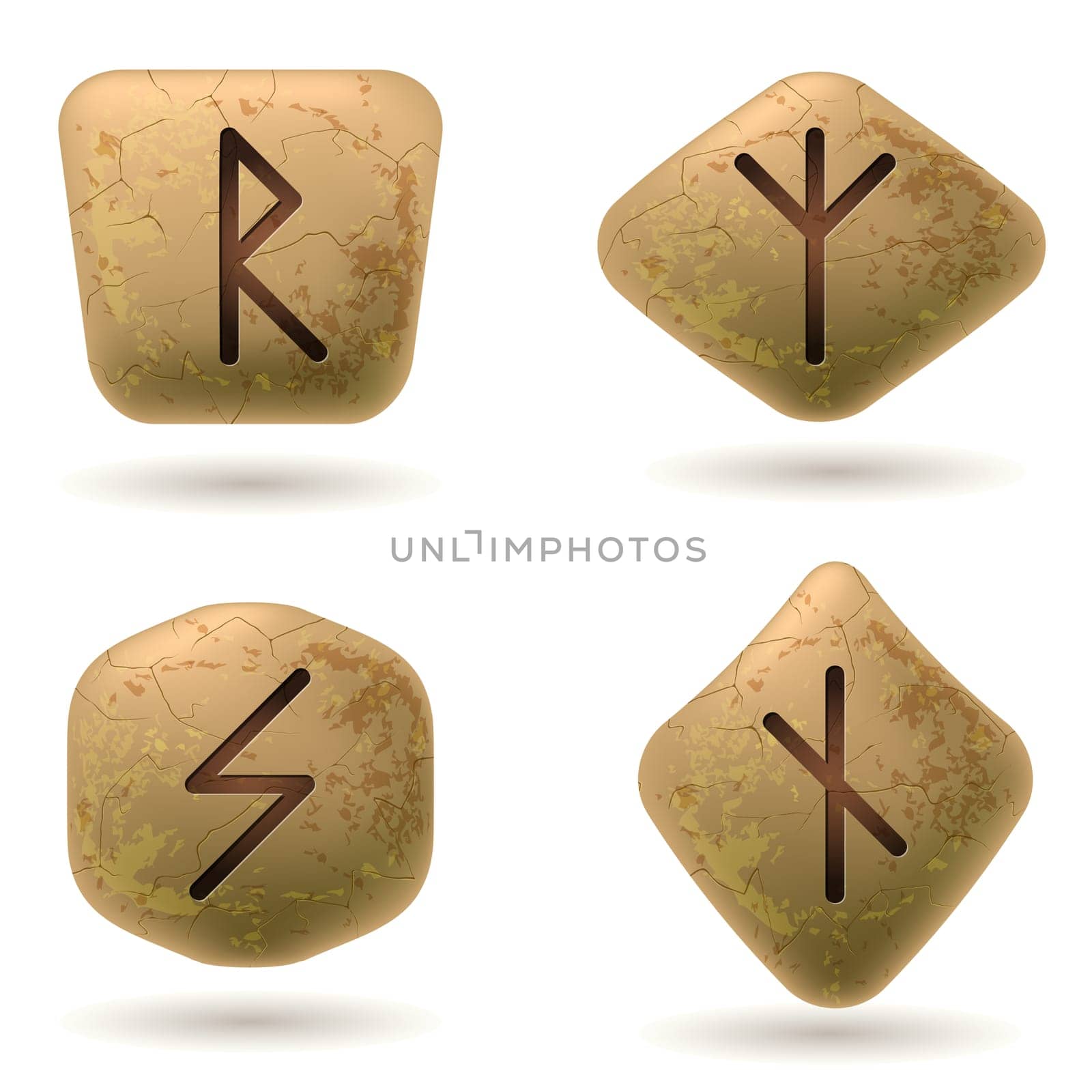 Runes Engraved on Stone. Set number five on white