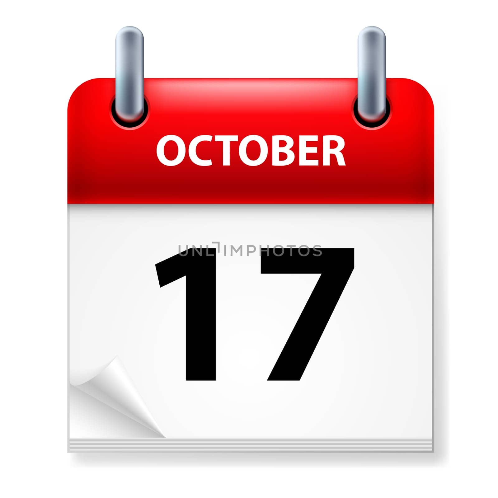 Seventeenth October in Calendar icon on white background