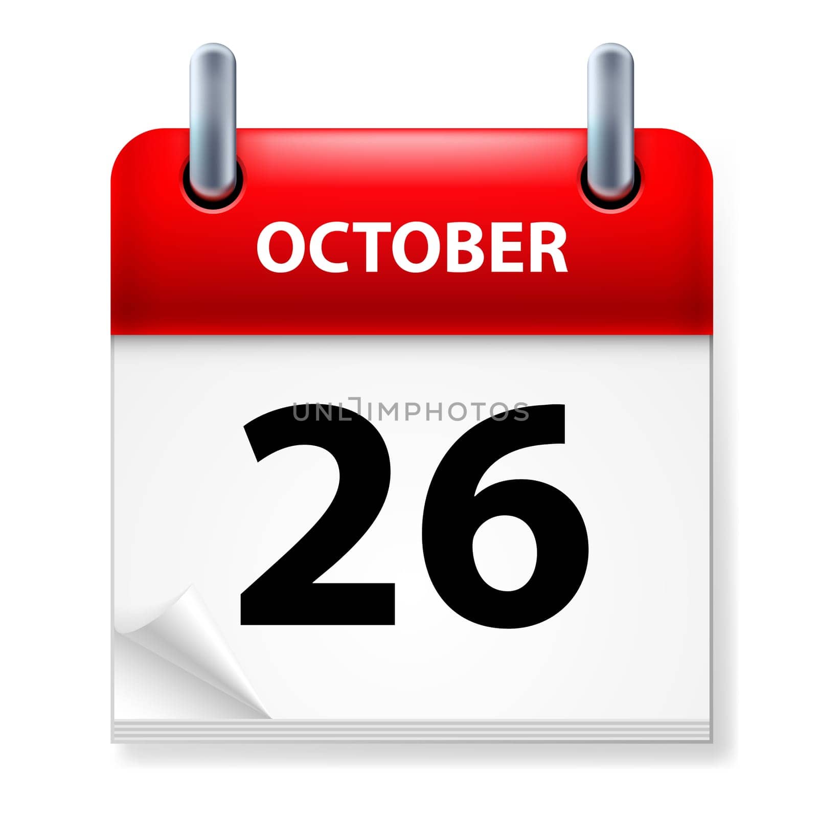 Twenty-Sixth October in Calendar icon on white background