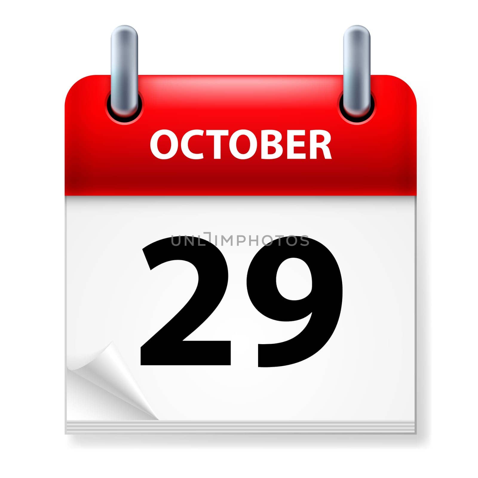 Twenty-ninth October in Calendar icon on white background