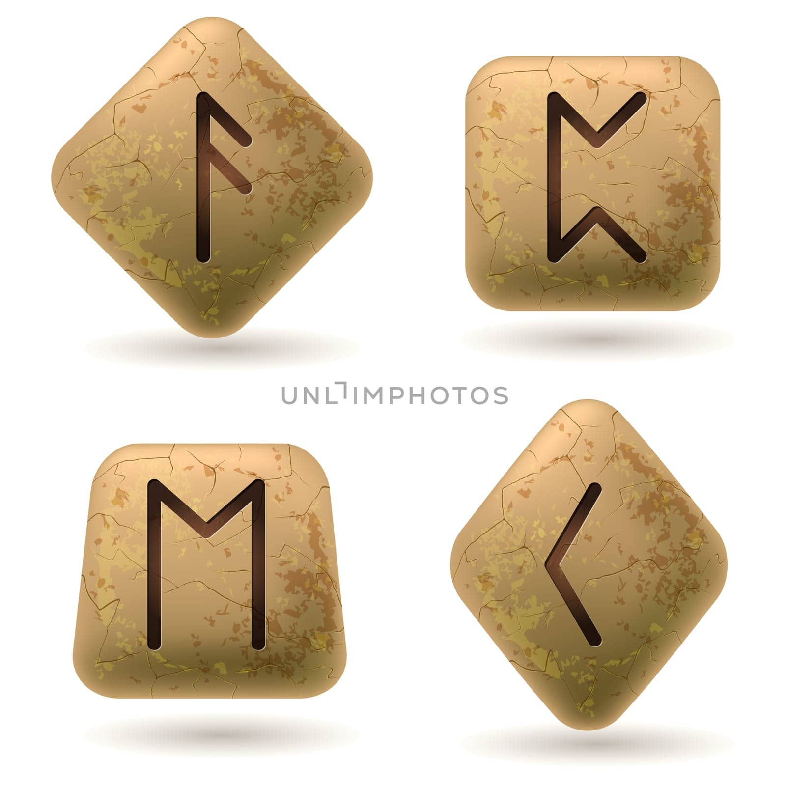 Runes Engraved on Stone. Set number six on white