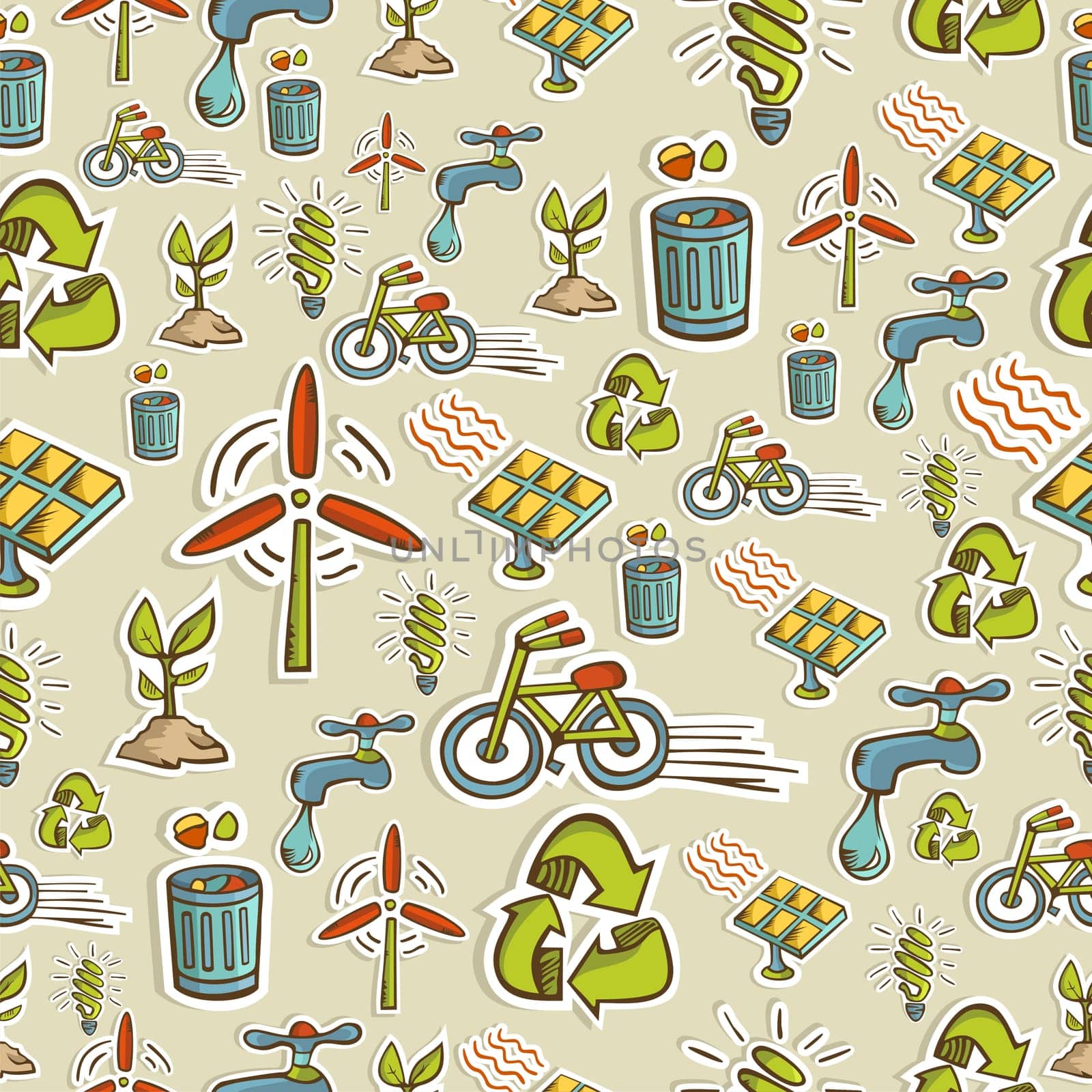 Ecology icon set seamless pattern. Vector file layered for easy manipulation and custom coloring.