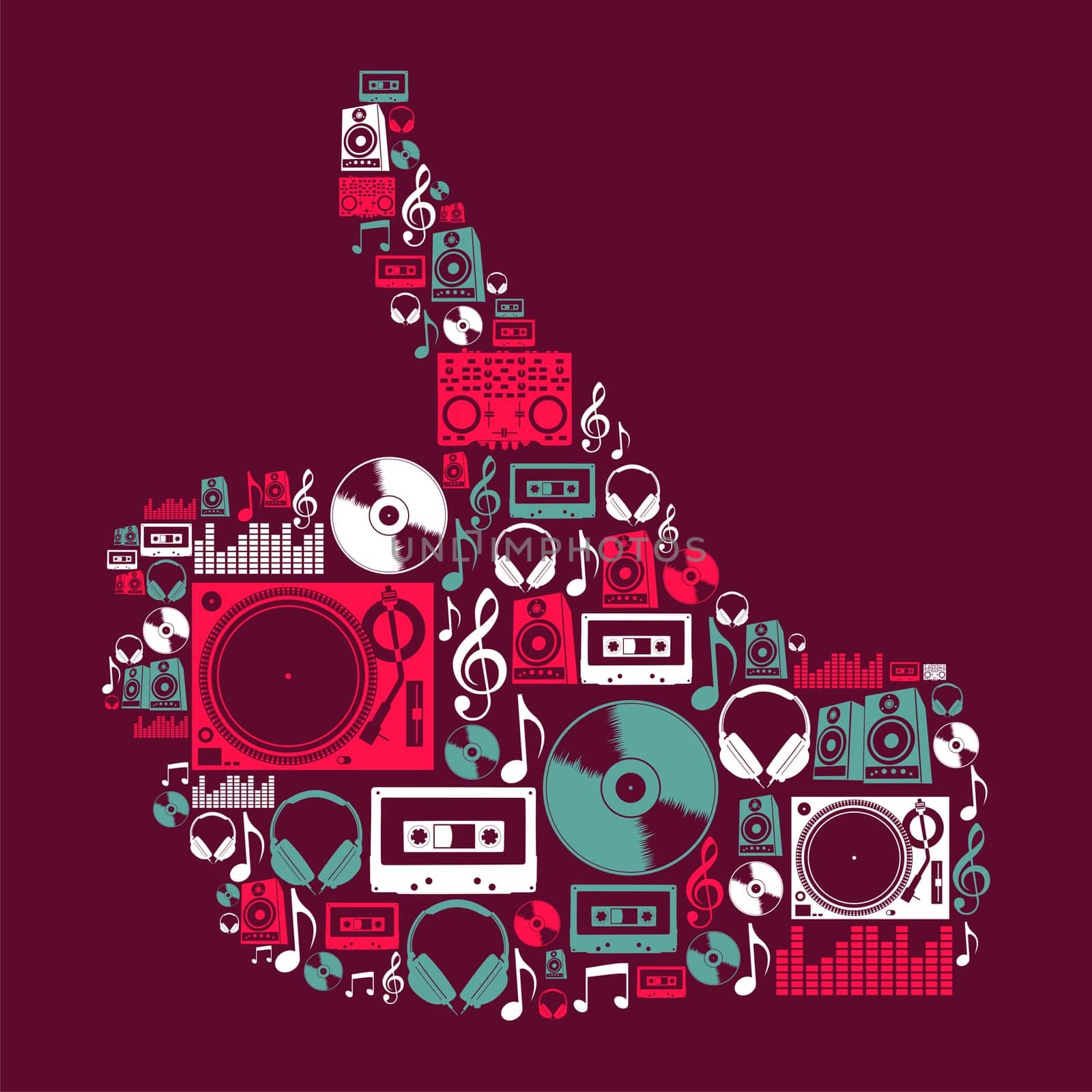 Dj music icon set in human hand shape. Vector file layered for easy manipulation and custom coloring.