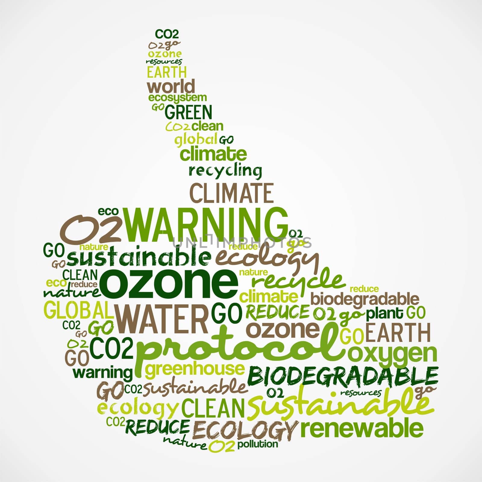 Go green text cloud in thumb up hand shape. Vector file layered for easy manipulation and custom coloring.
