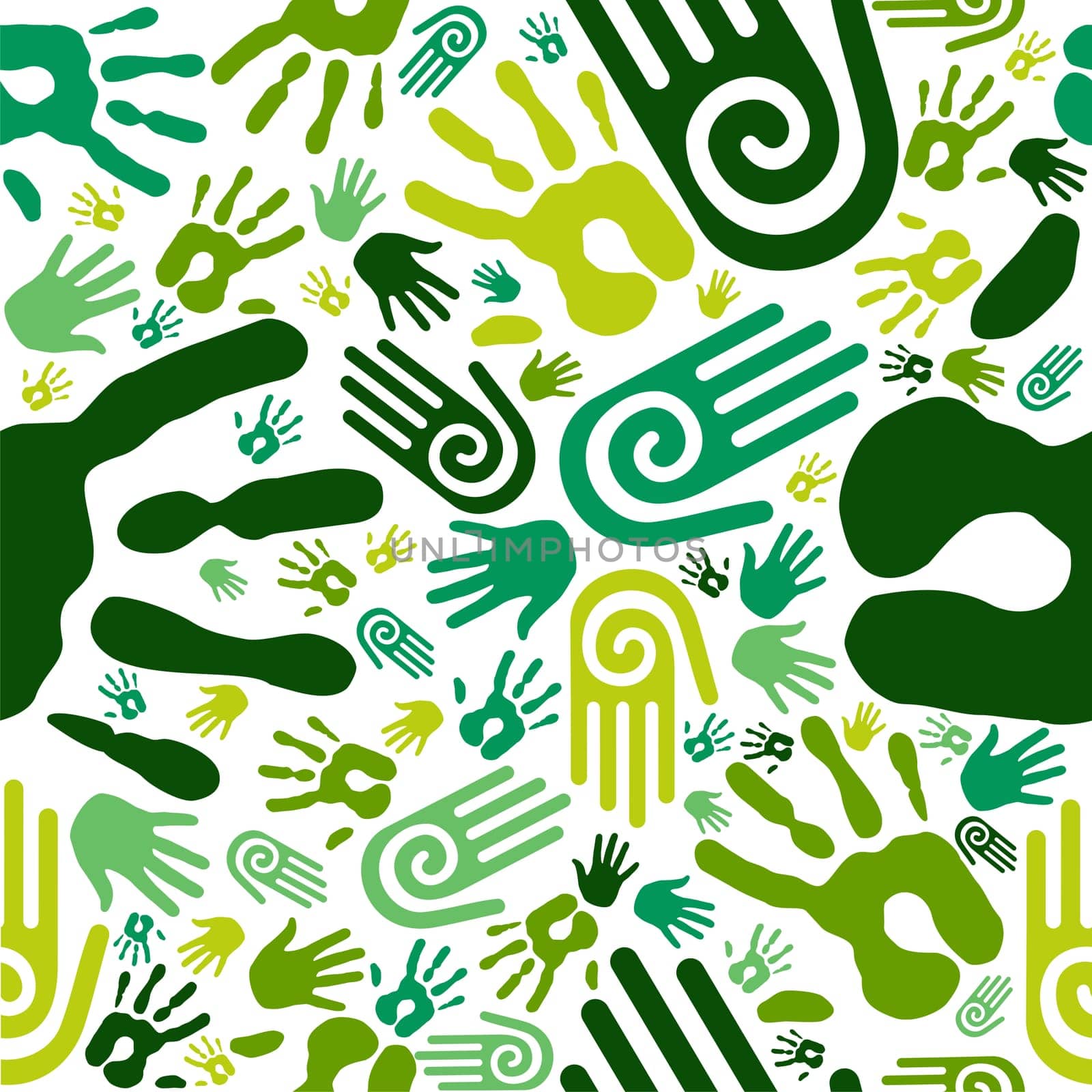 Go green human hands icons seamless pattern background. Vector file layered for easy manipulation and custom coloring