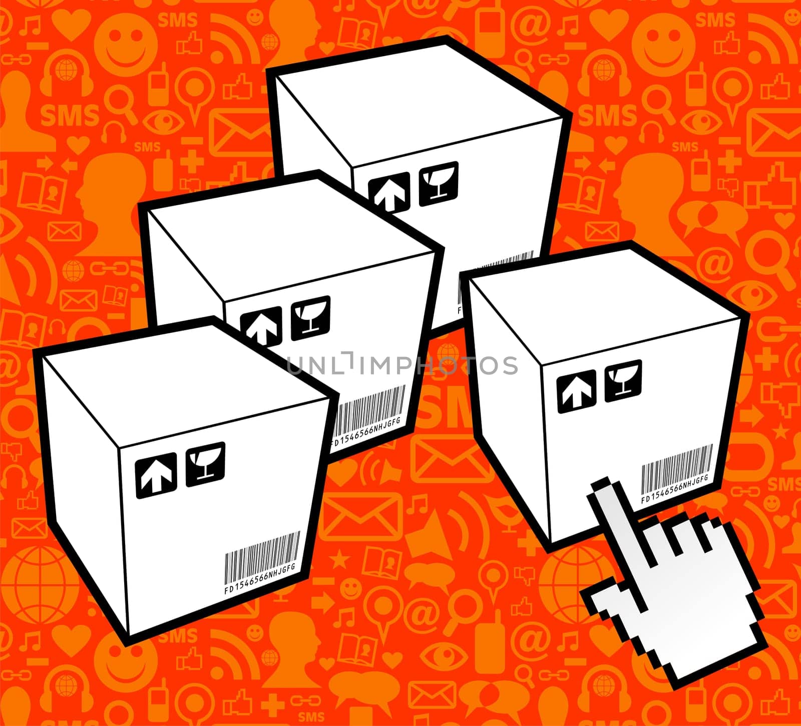 Shipping goods everywhere concept using social networks. Vector file layered for easy manipulation and custom coloring.