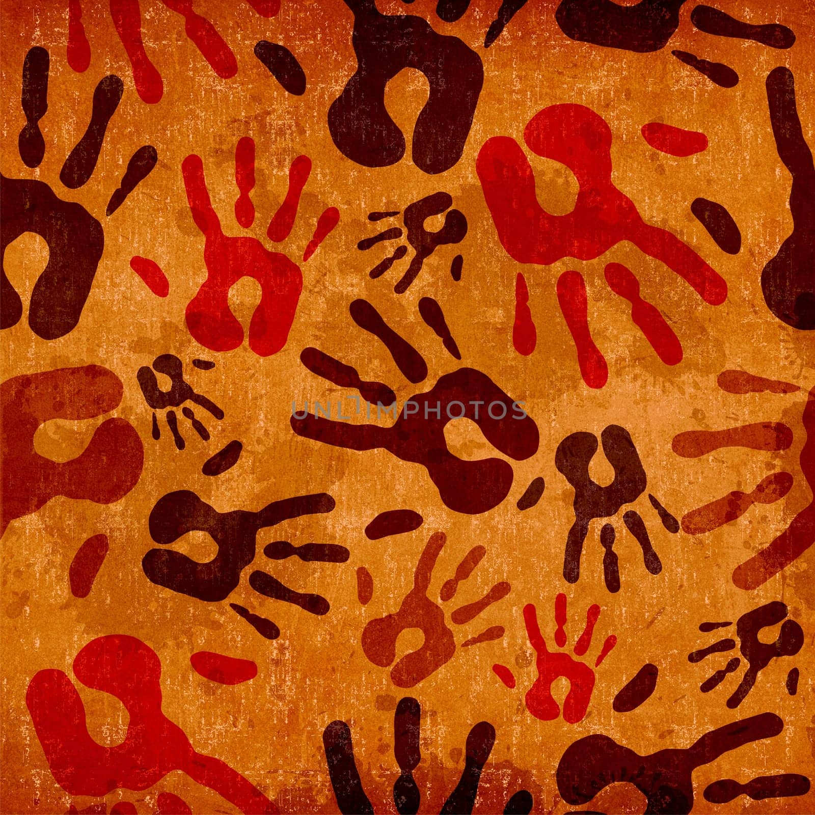 Vintage hand prints seamless pattern background.