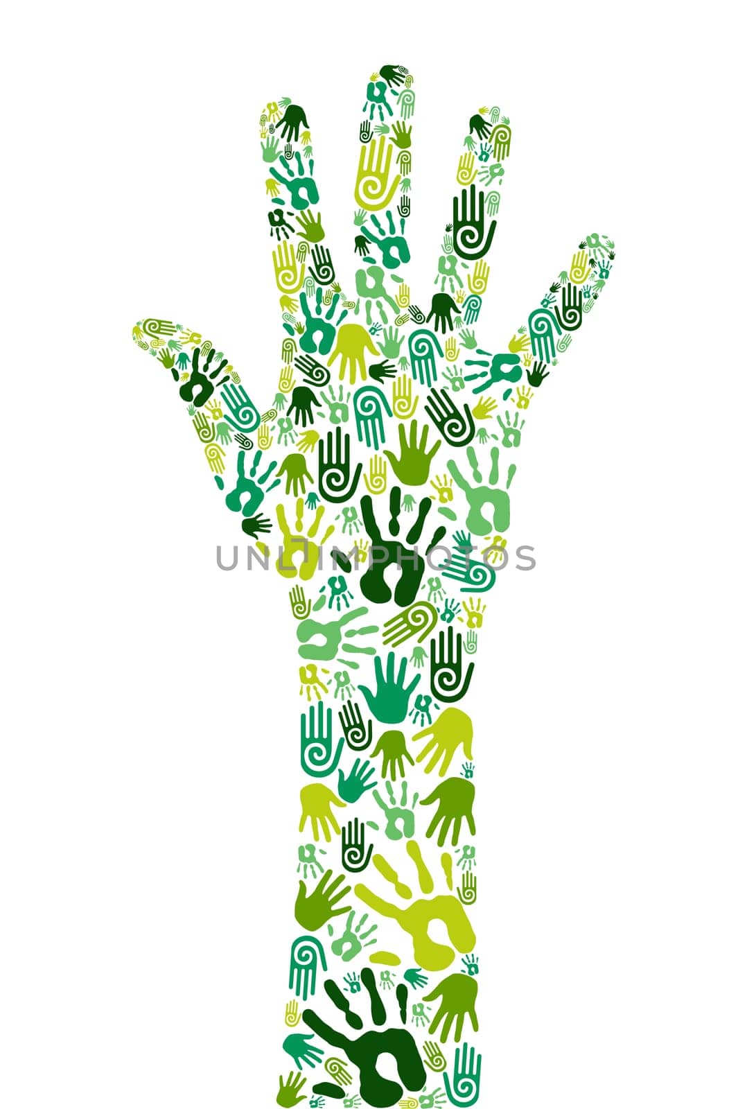 Go green concept: human hands icons composition isolated over white background. Vector file layered for easy manipulation and custom coloring