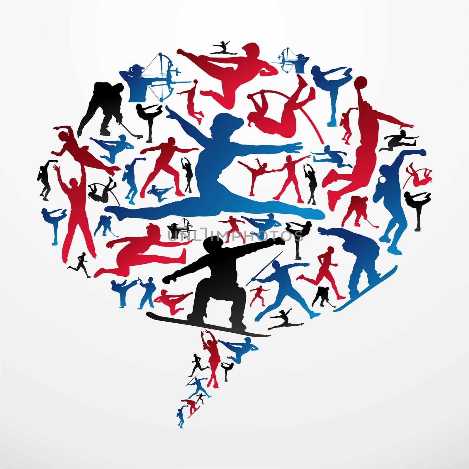Action sports silhouettes in social media communication bubble shape. Vector file layered for easy manipulation and customisation.