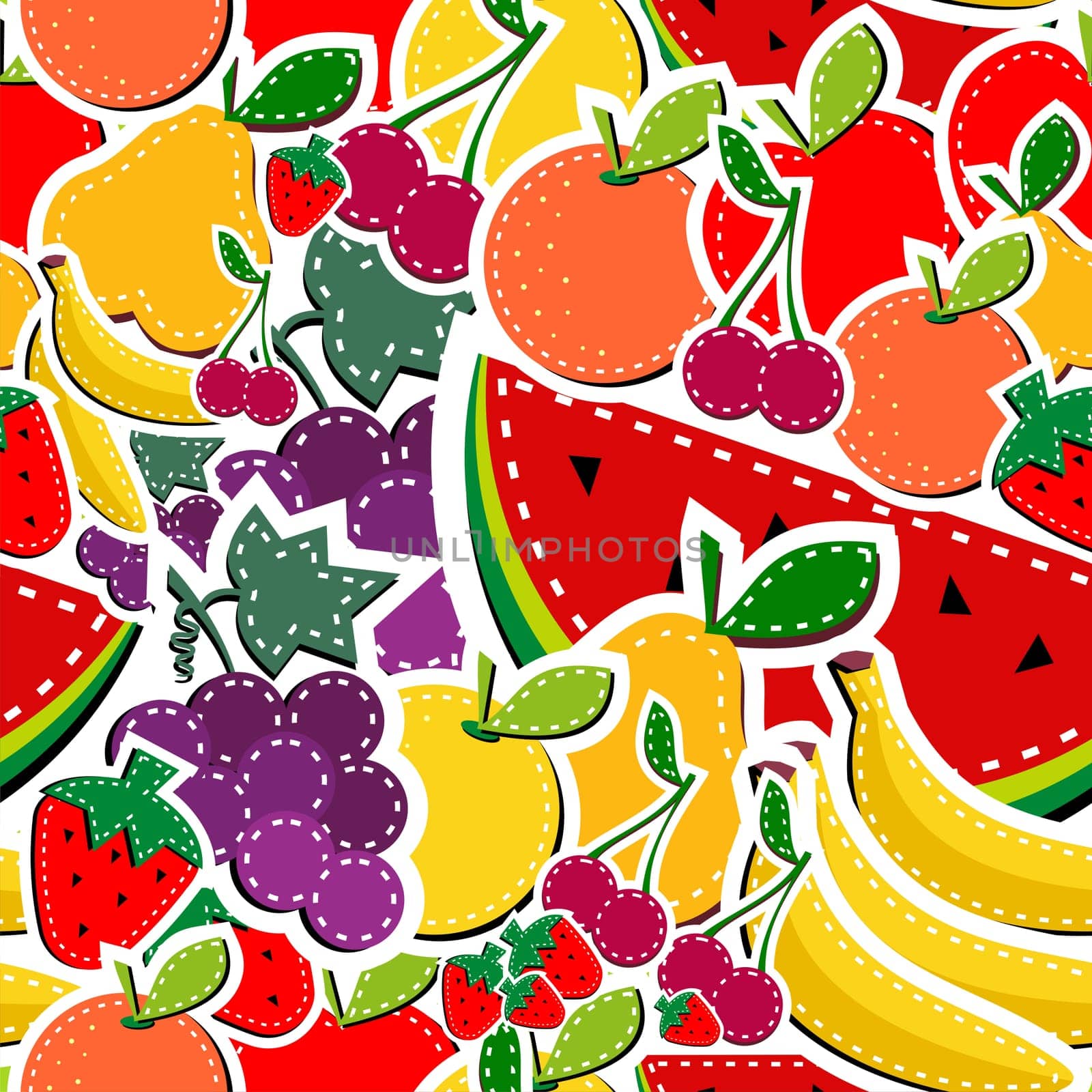 Sewing fruits seamless pattern in block colors. Vector illustration layered for easy manipulation and custom coloring.