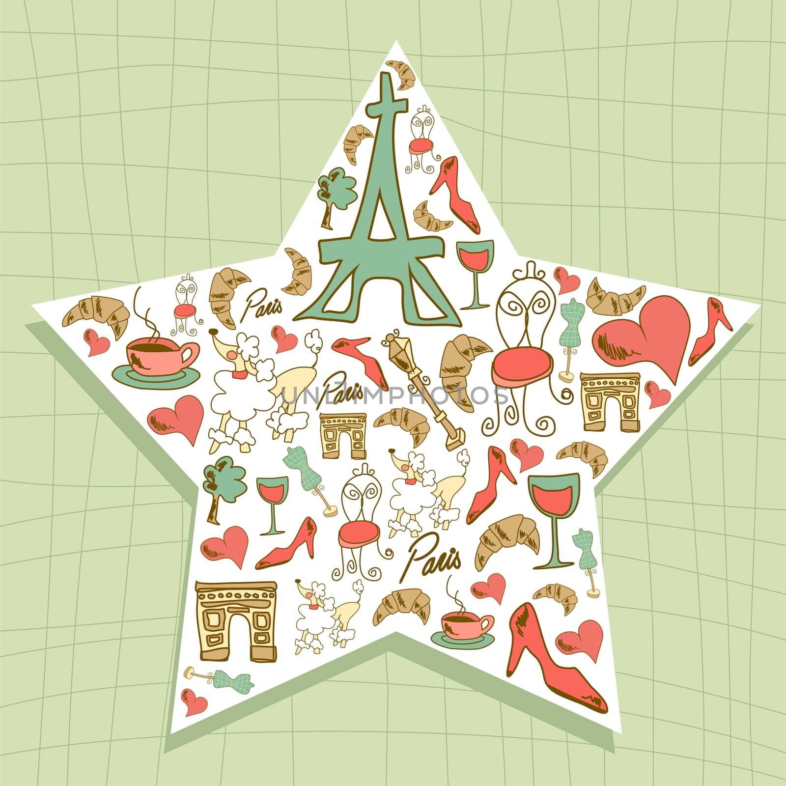 Hand drawn travel paris icon set star Vector file layered for easy manipulation and custom coloring.