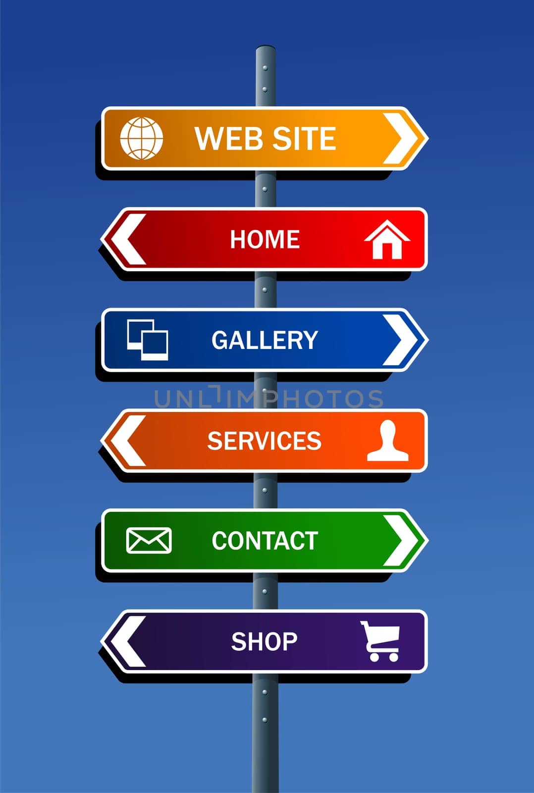 Internet website structure road post scheme. Vector file layered for easy manipulation and custom coloring.