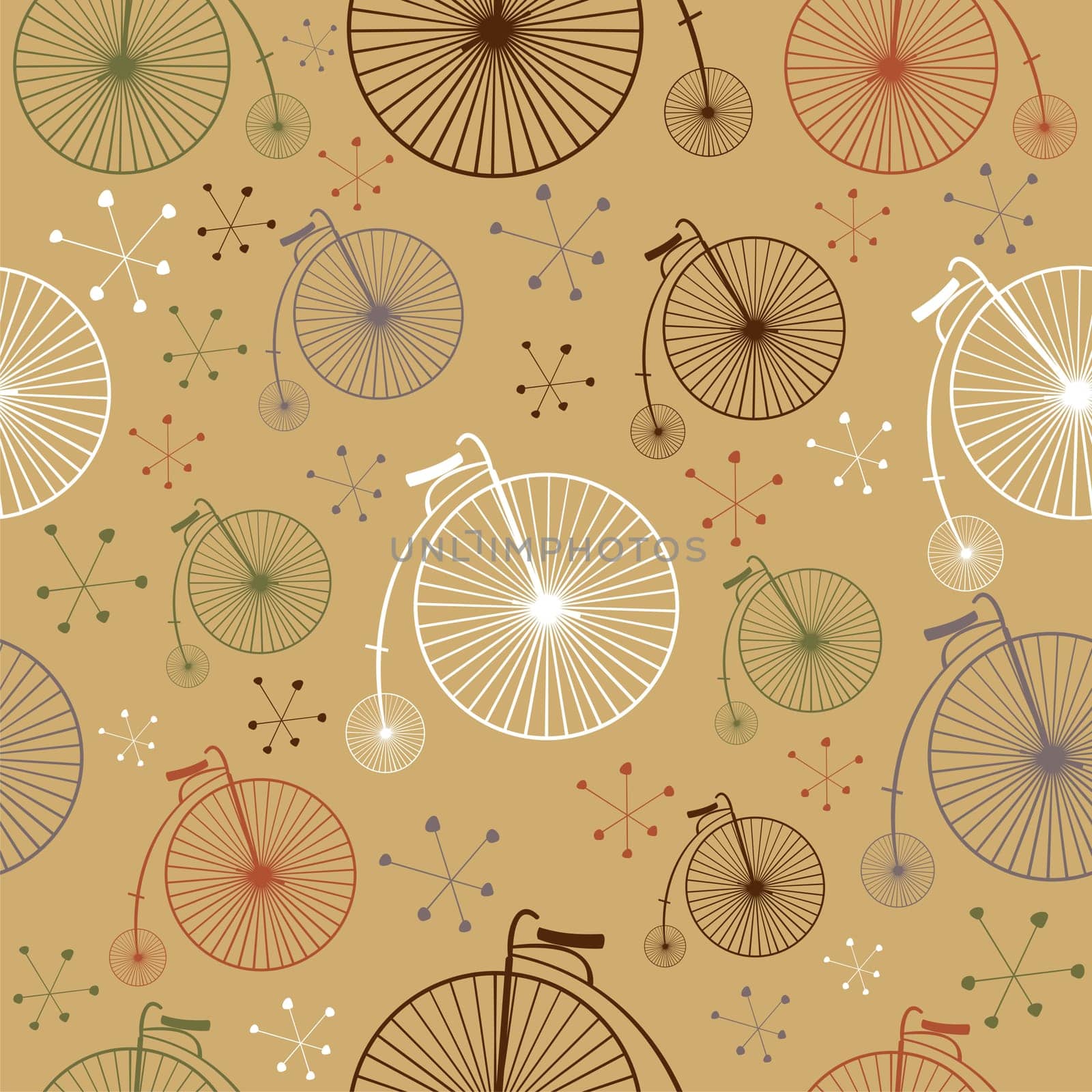 Retro bikes set seamless pattern background. Vector illustration layered for easy manipulation and custom coloring.