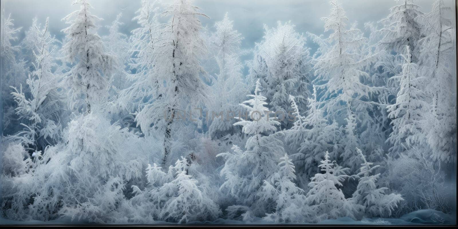 Winter season. Window with winter frost. Generative AI.