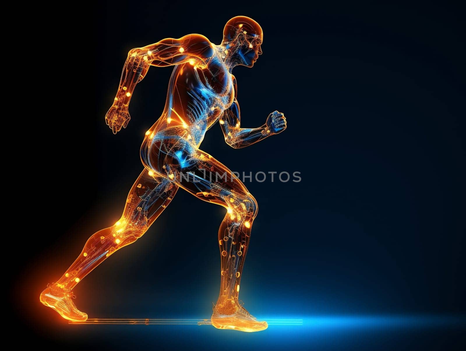 Motion man digital person silhouette anatomy design technology science athletic energy 3d health speed male sport exercise fitness human blue run body