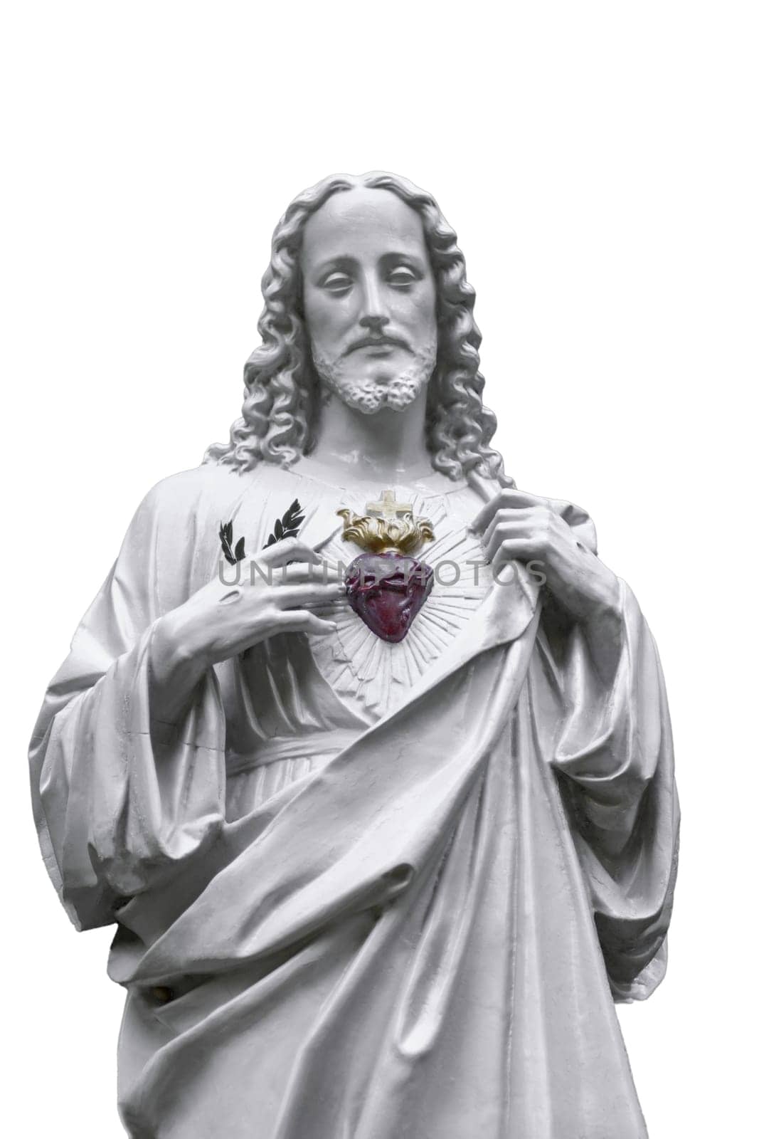 Statue of Jesus with a red heart white background