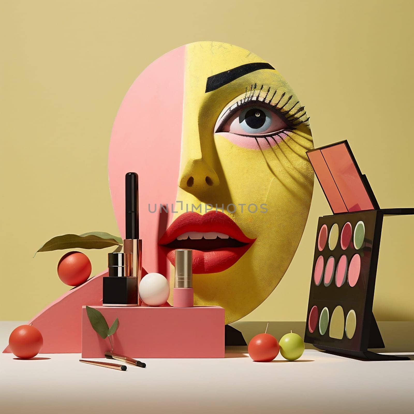 Woman brush background face cosmetic makeup lipstick female fashion beauty glamour set by Vichizh