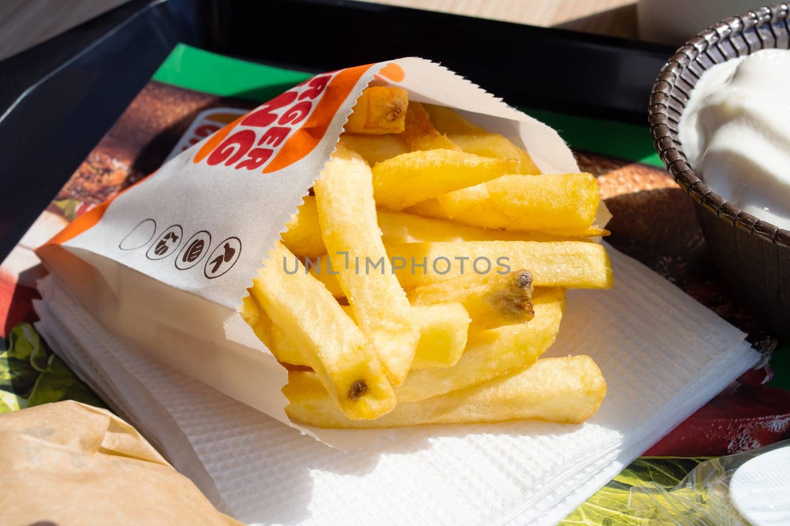 Minsk, Belarus - 20 april, 2023: fries potato in burger king