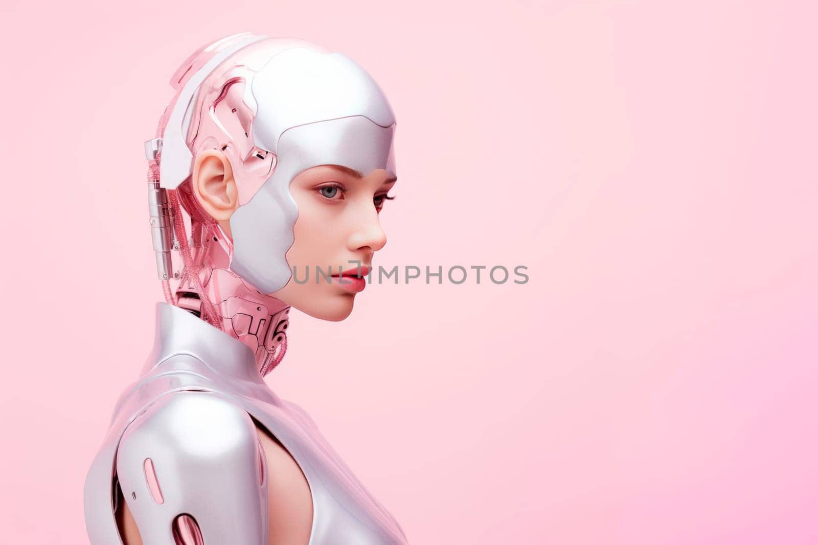 A humanoid female robot on a bright background. Minimalism. Future. High quality photo
