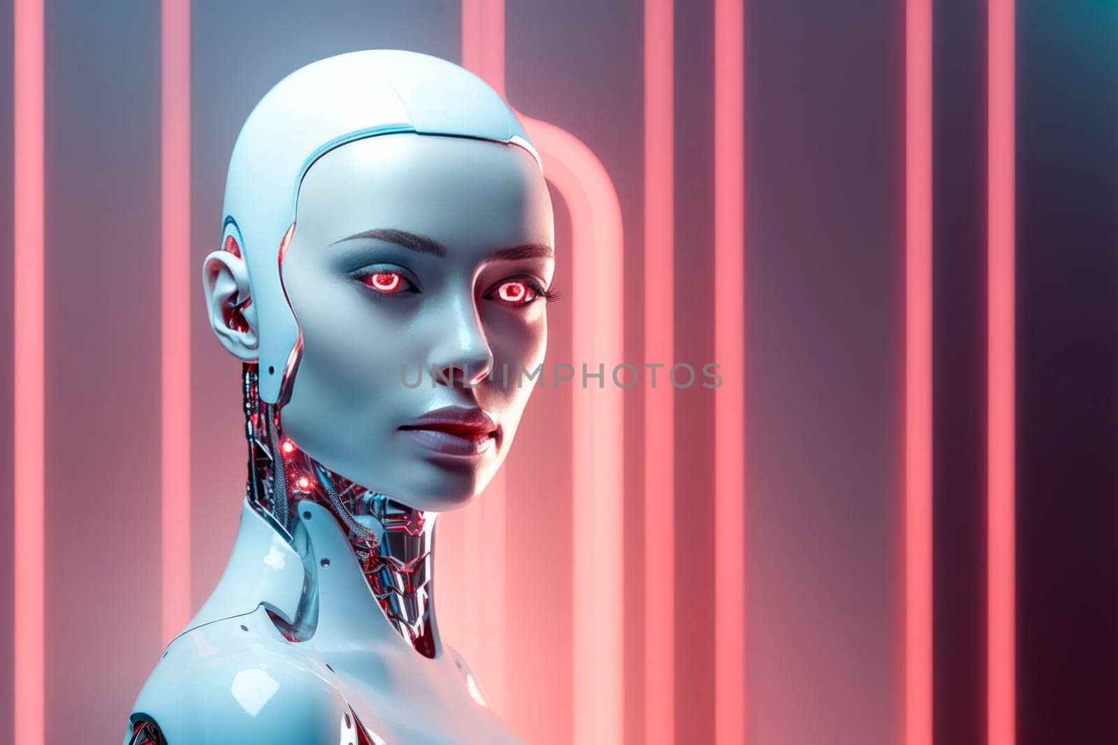 A humanoid female robot on a bright background. by Spirina