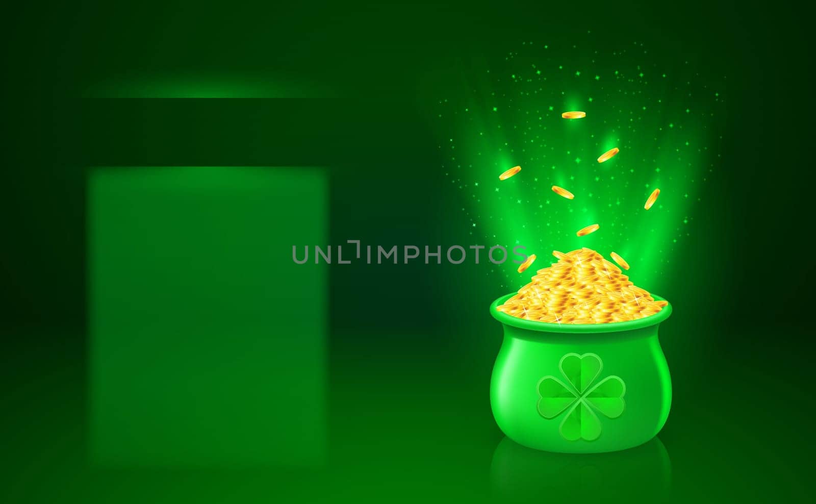 Green blank of pot with full of gold coins