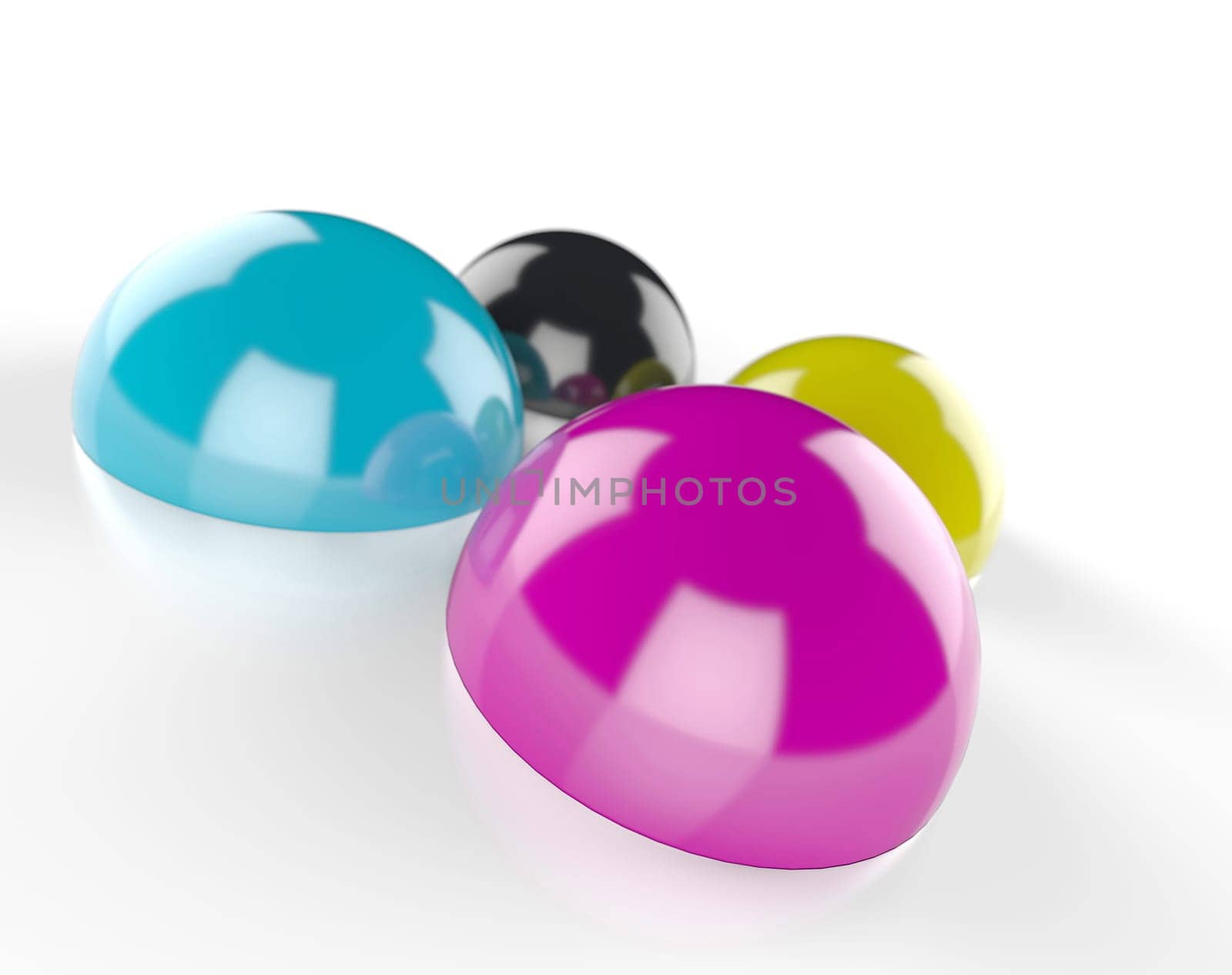 3D CMYK drops on white 4