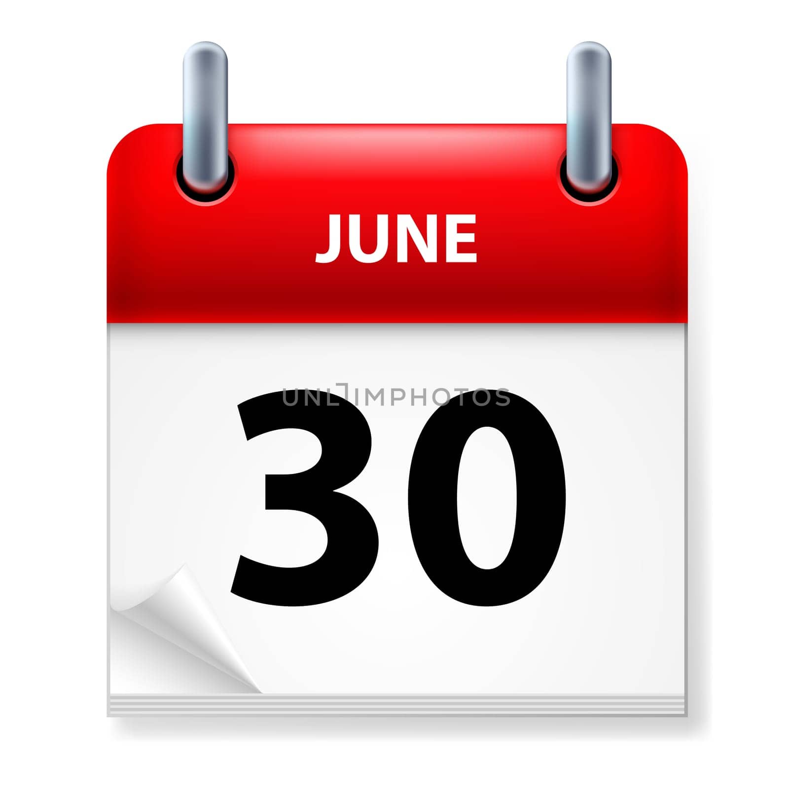 Thirtieth June in Calendar icon on white background