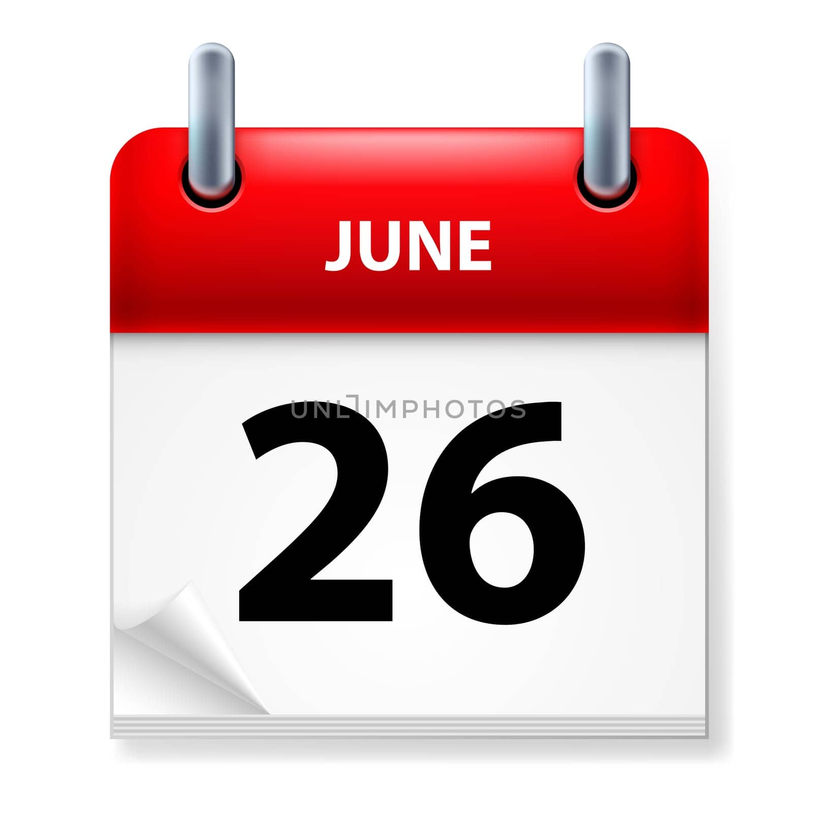 Twenty-six June in Calendar icon on white background