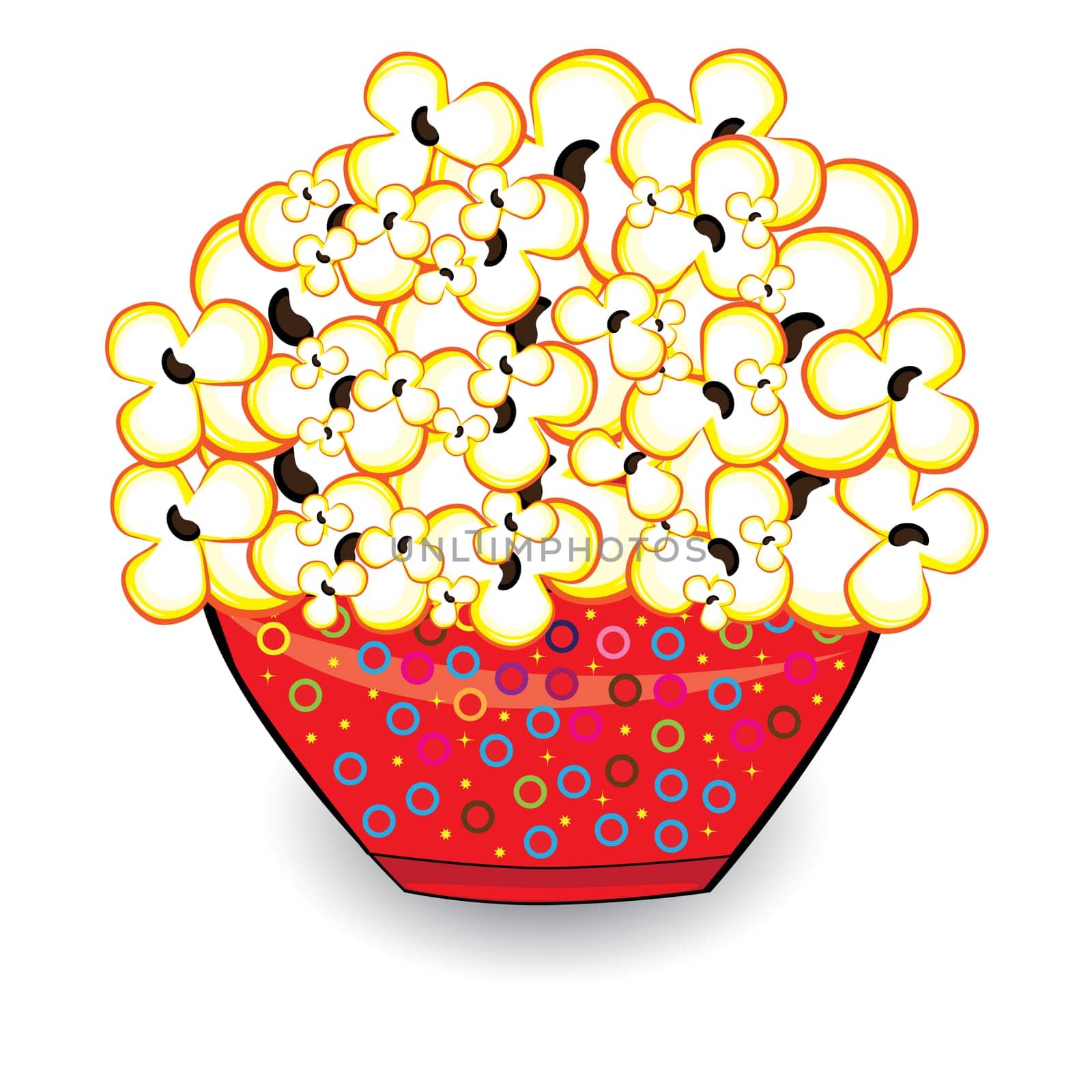 Popcorn in a red bucket. Illustrations on white background for design