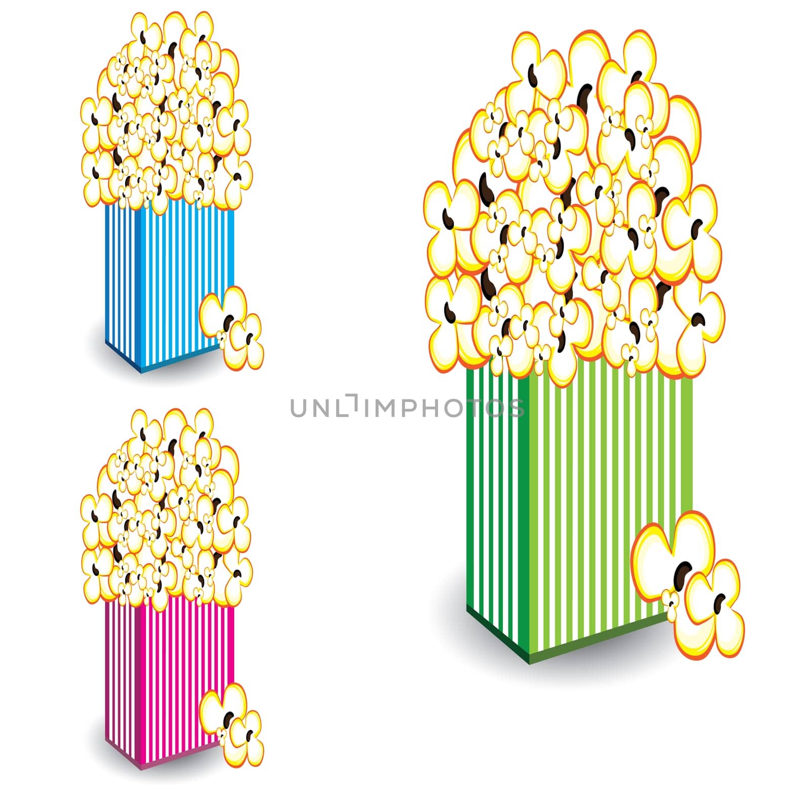 Popcorn in a colorful striped bags. Illustrations on white background for design