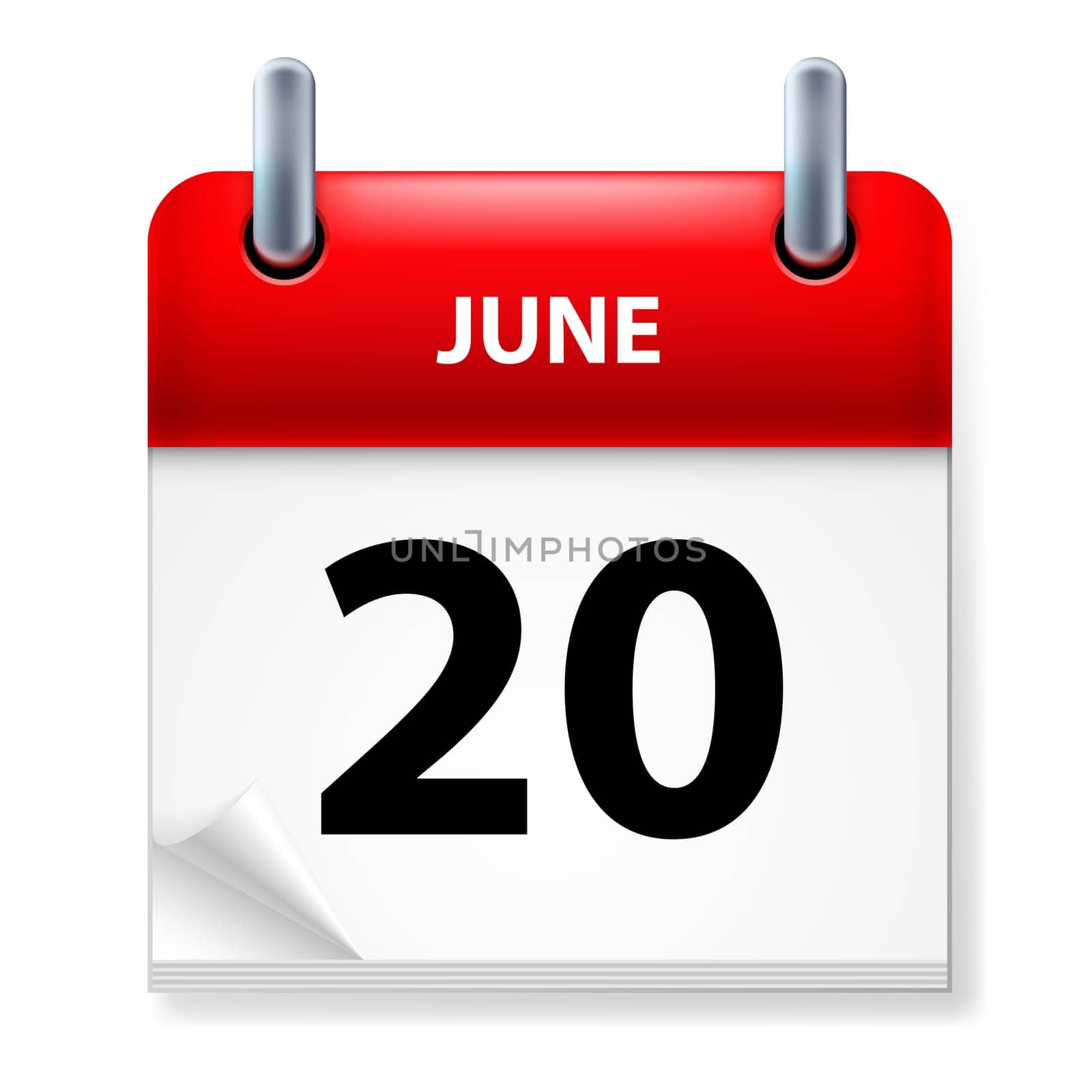 Twentieth June in Calendar icon on white background