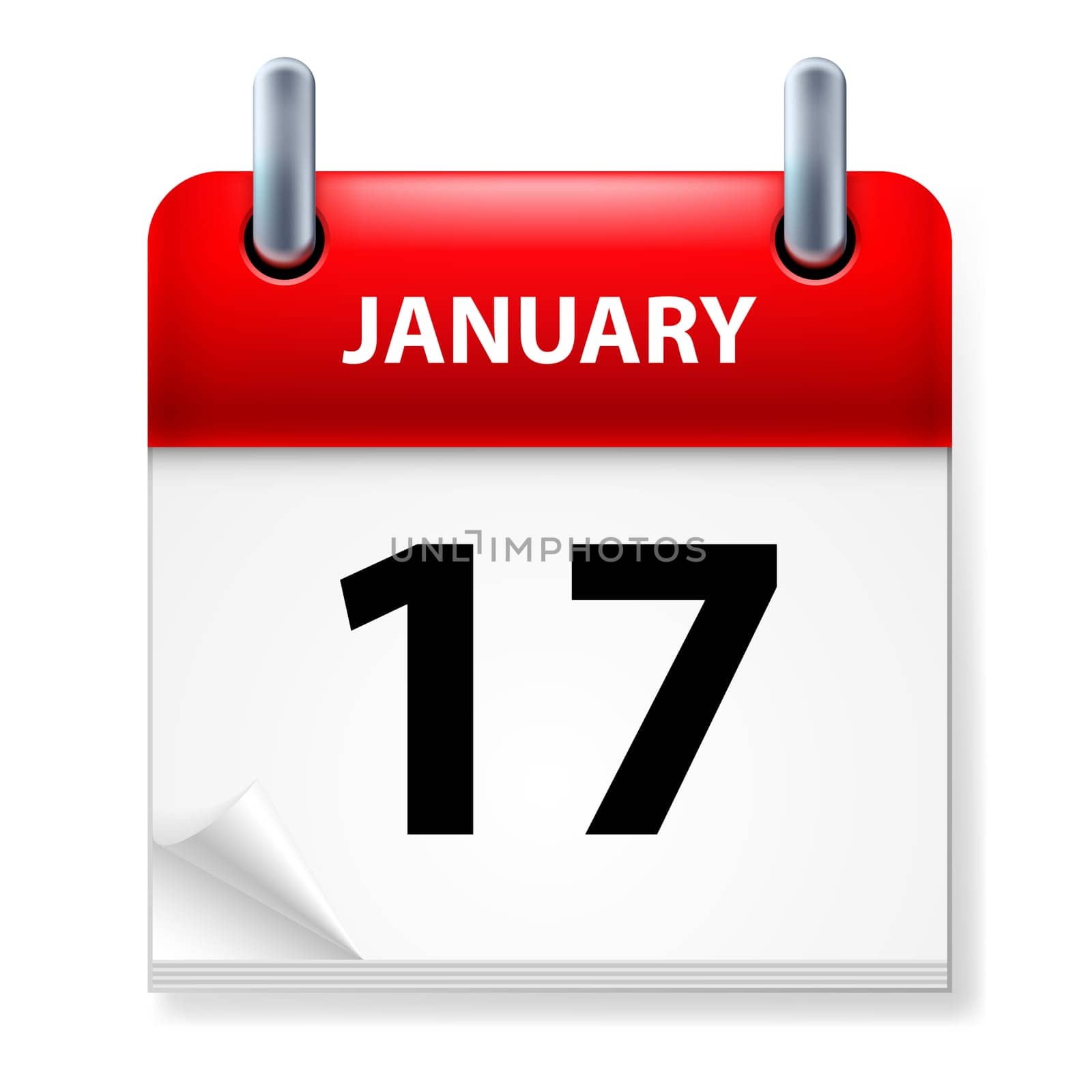 Seventeenth January in Calendar icon on white background