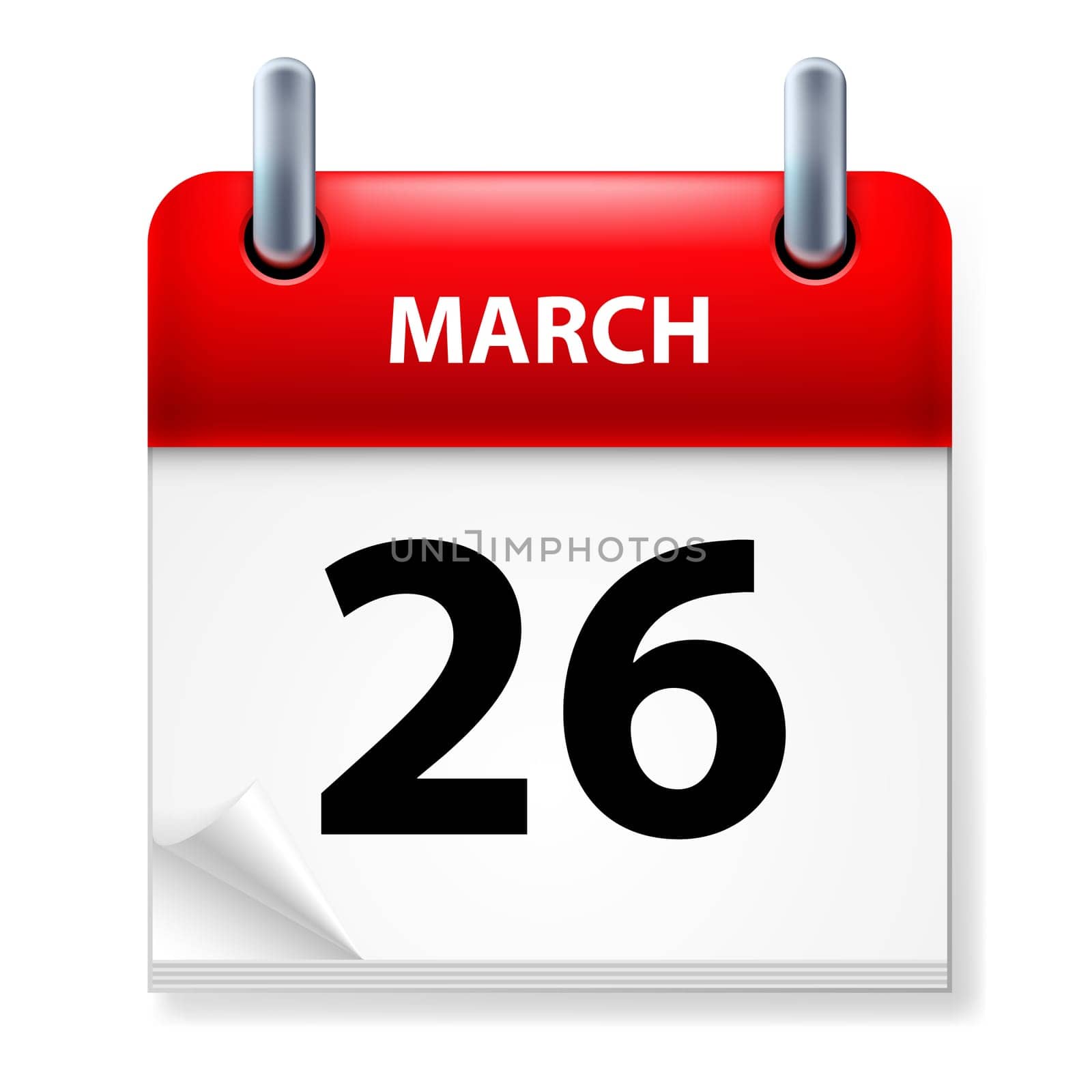 Twenty-six March in Calendar icon on white background