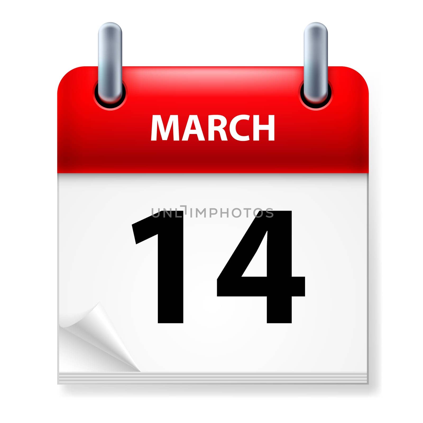 Fourteenth March in Calendar icon on white background