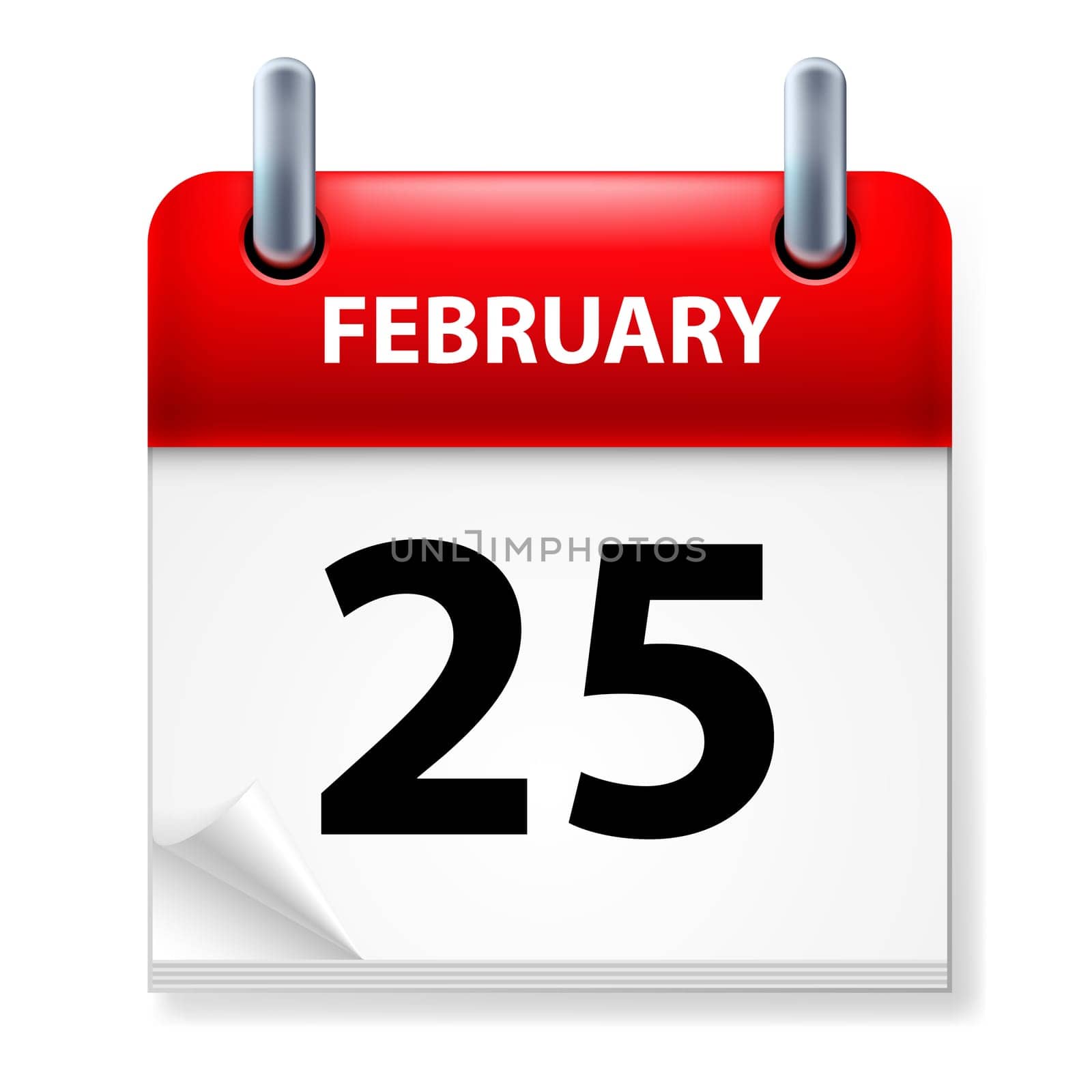 Twenty-fifth February in Calendar icon on white background