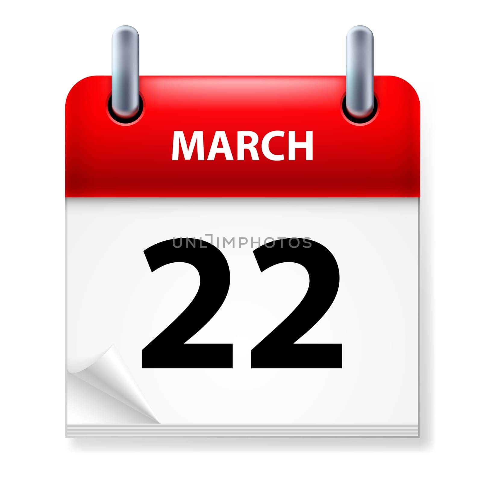Twenty-second March in Calendar icon on white background