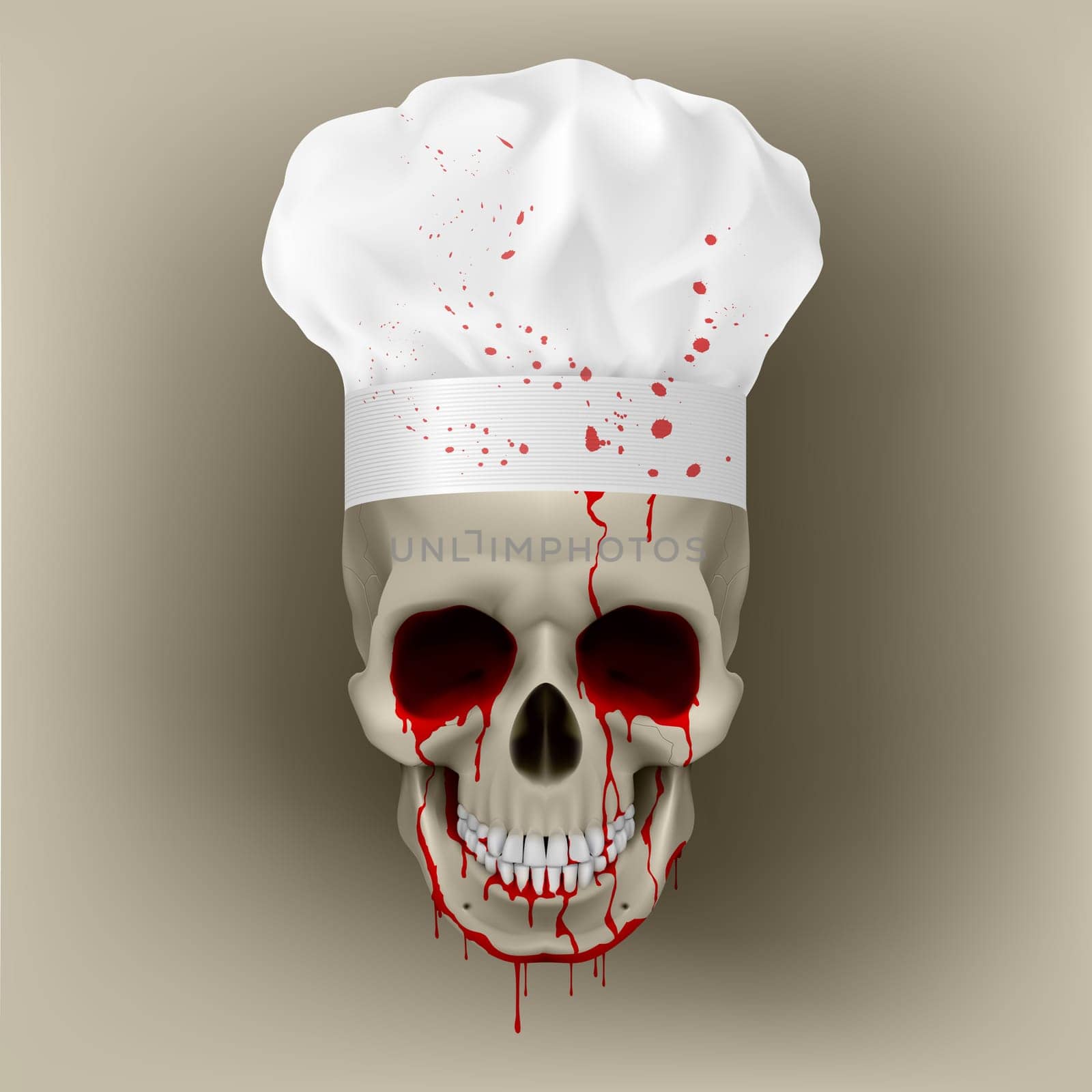Bloody skull cap chef. Illustration for design on white background