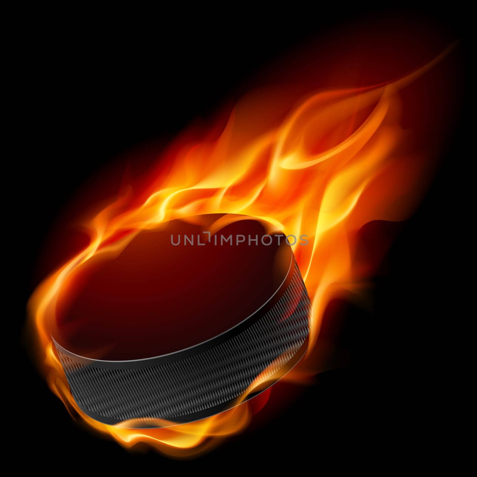 Burning hockey puck. Illustration for design on black background