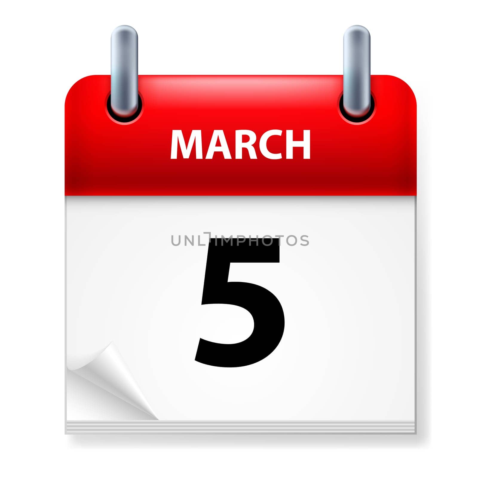 Fifth March in Calendar icon on white background