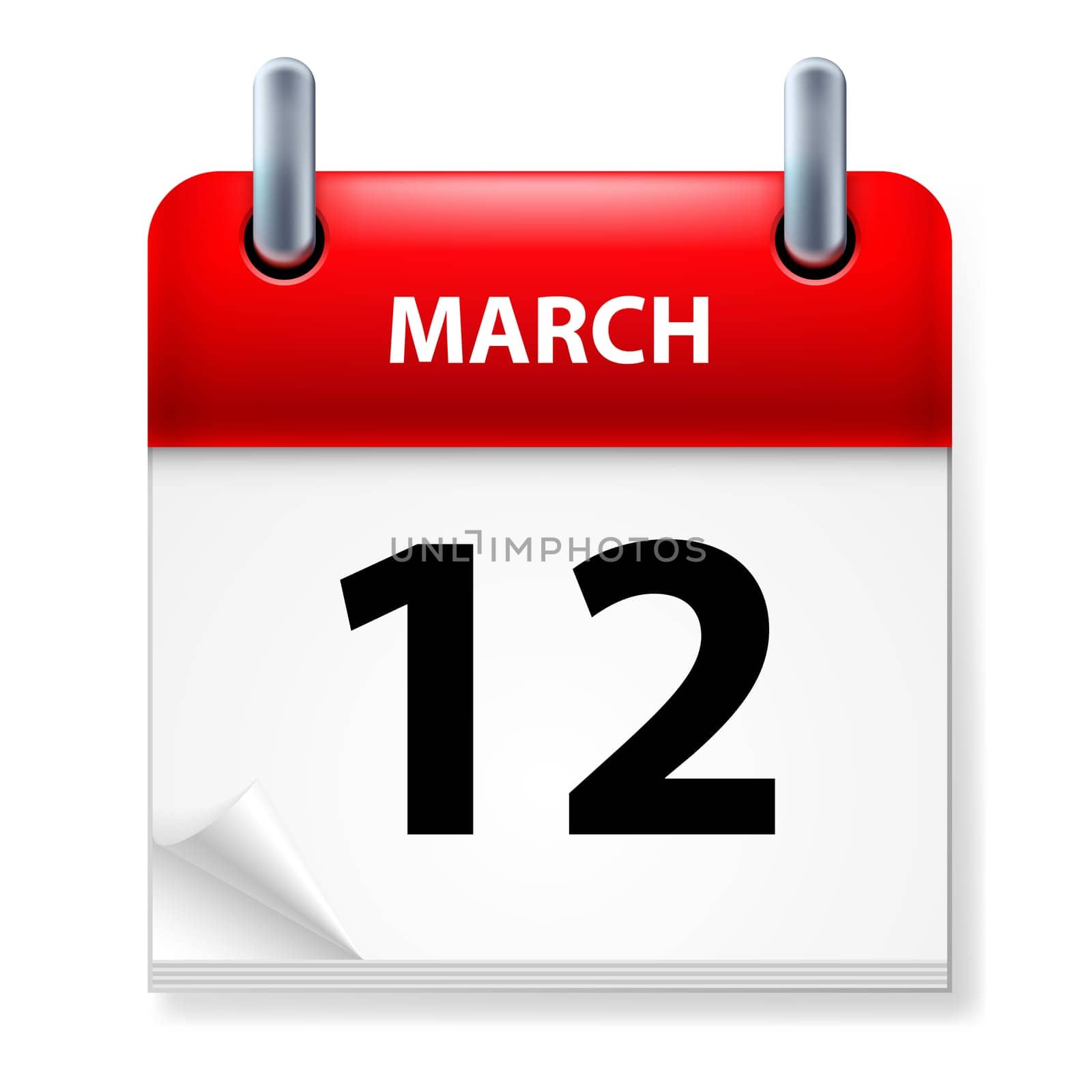Twelfth March in Calendar icon on white background